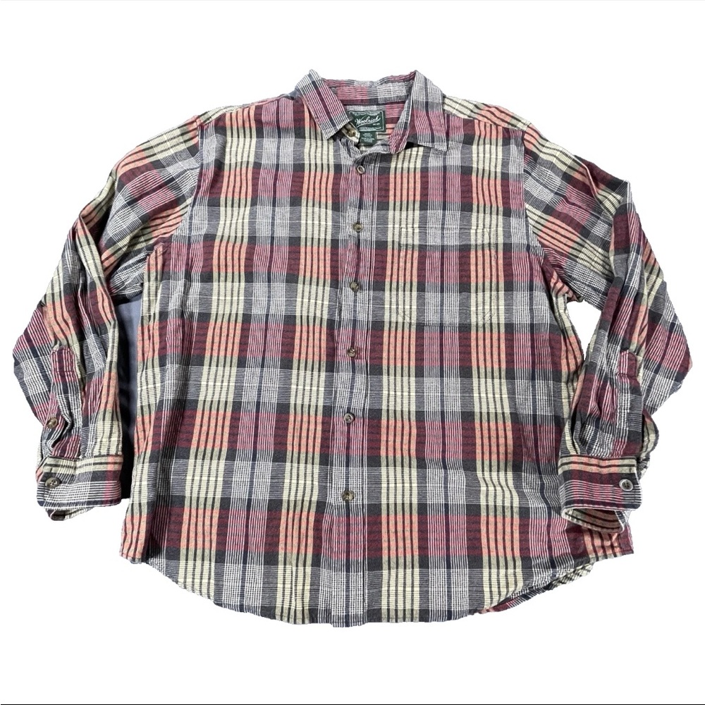 Woolrich Plaid Flannel Shirt Men’s XL Red Gold Casual Cotton Button Up